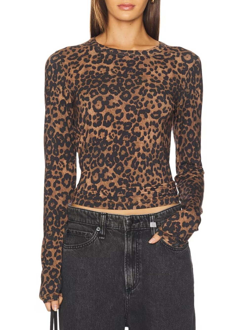 Rag & Bone Luca Leopard Printed Long Sleeve Jersey Top Mob Wife Off-Duty